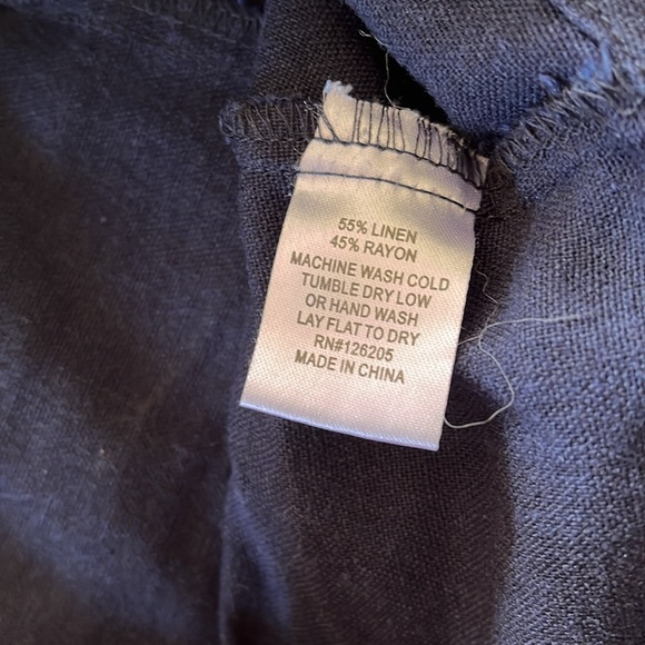 Navy Linen Blend A line Midi Skirt with Wrap Tie - Picture 6 of 7